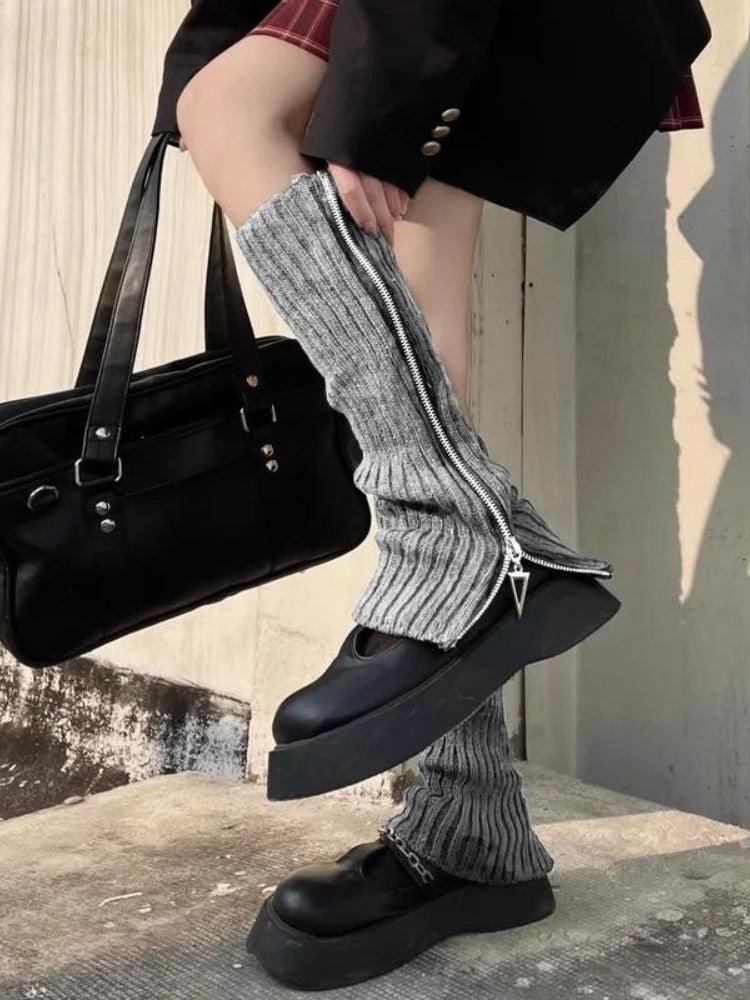 Grunge Zip-Up Knitted Leg Warmers