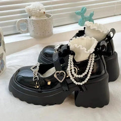 Heart Accessory Chunky Platform Mary Jane Shoes