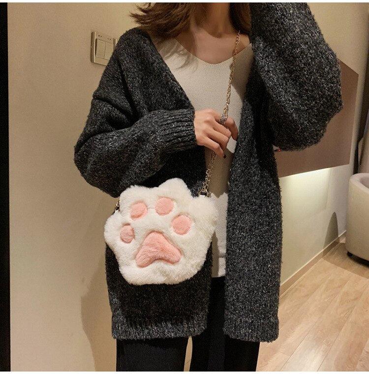 Kawaii Plush Paw Crossbody Bag