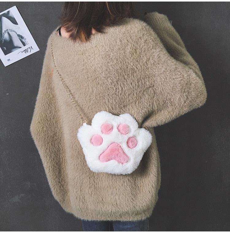 Kawaii Plush Paw Crossbody Bag