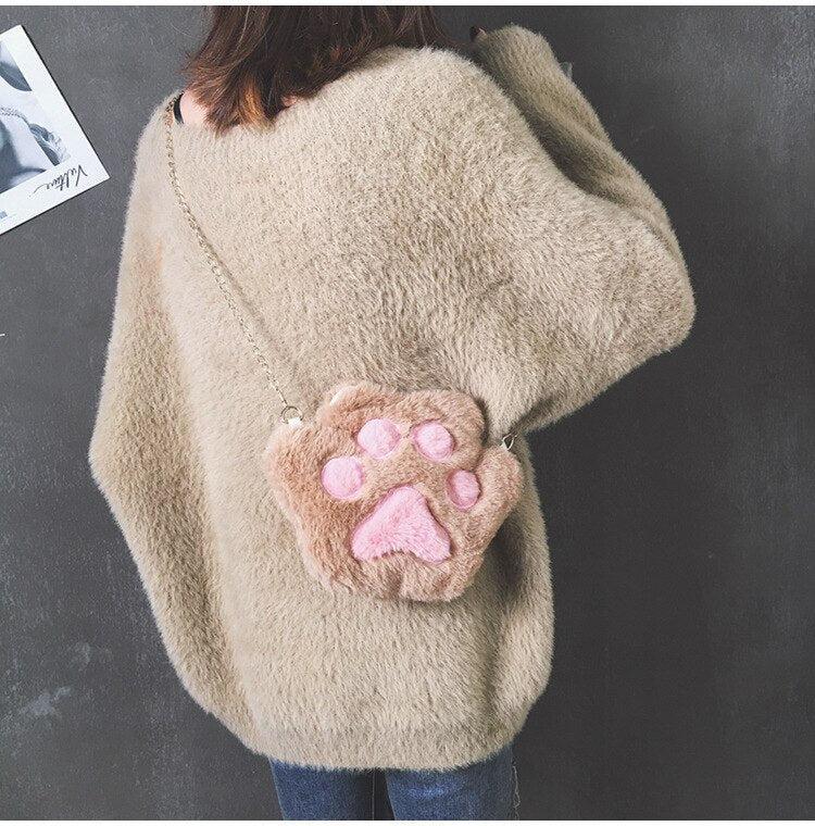 Kawaii Plush Paw Crossbody Bag