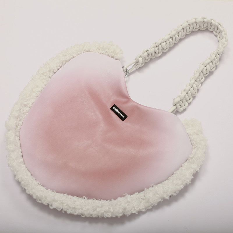 Heart fluffy contrast plaid shoulder handbag