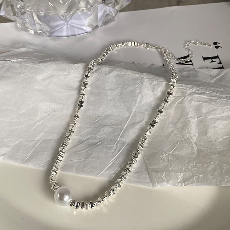 Beaded faux pearl chain necklace