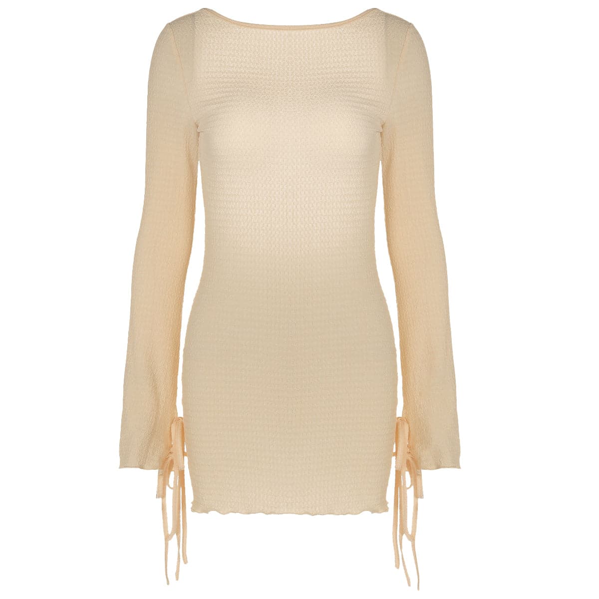Long sleeve backless self tie mini dress