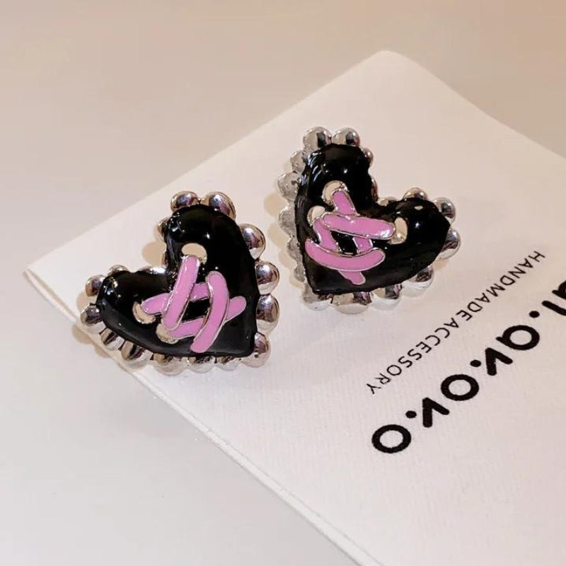 Pastel Goth Corset Heart Earrings