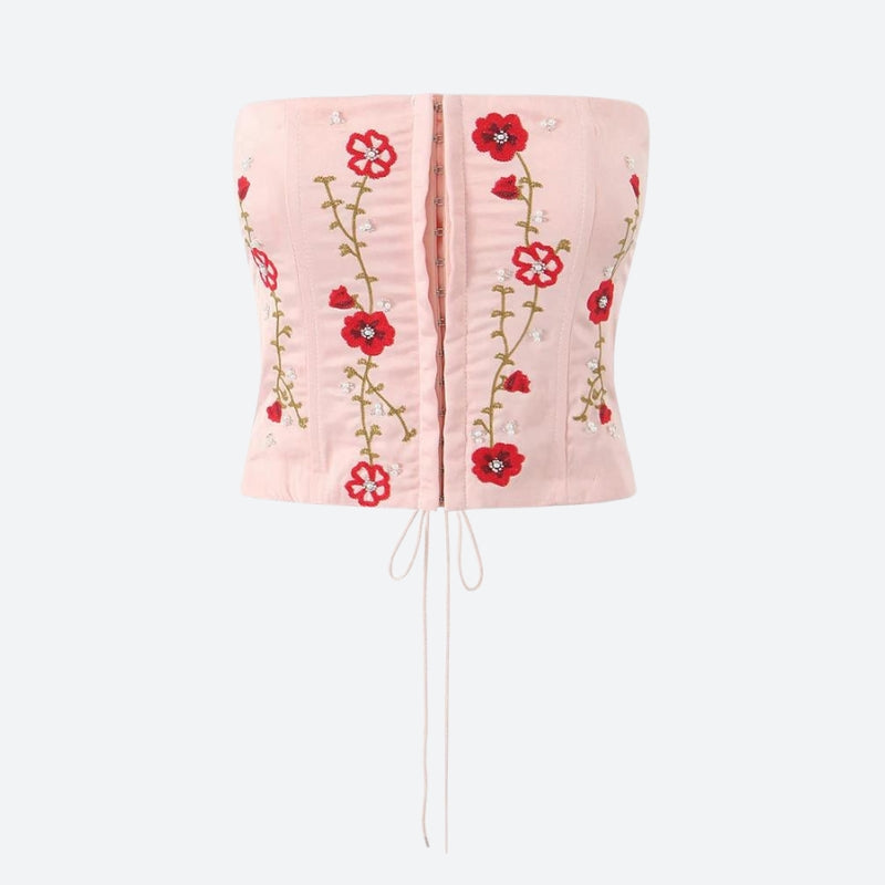 Soft Girl Embroidered Beaded Corset Top