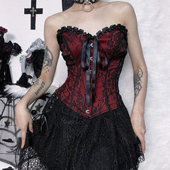 Victorian Goth Ribbon Detailed Corset Top