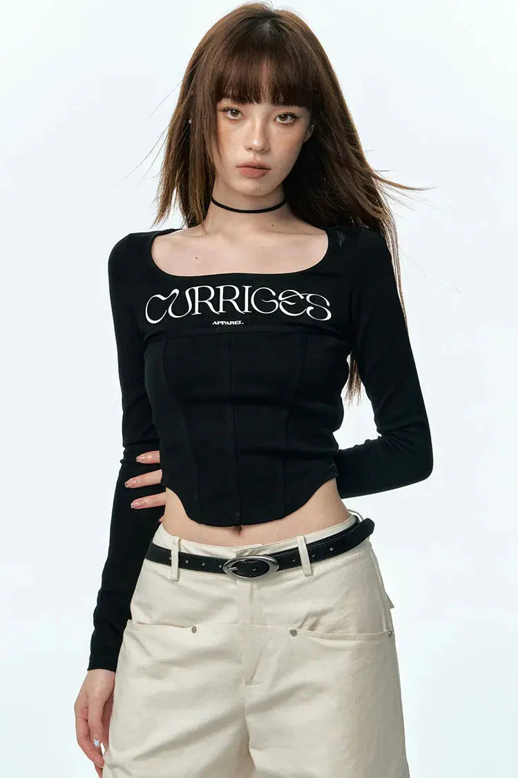 Wide Neck Corset Crop Top