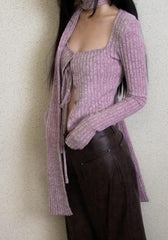 Y2K Corduroy Cropped Scarf Cardigan