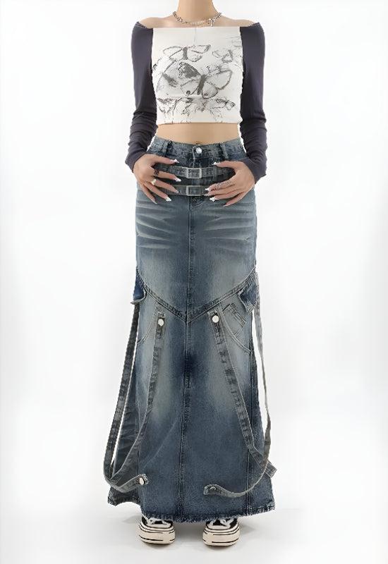 Y2K Denim Maxi Skirt