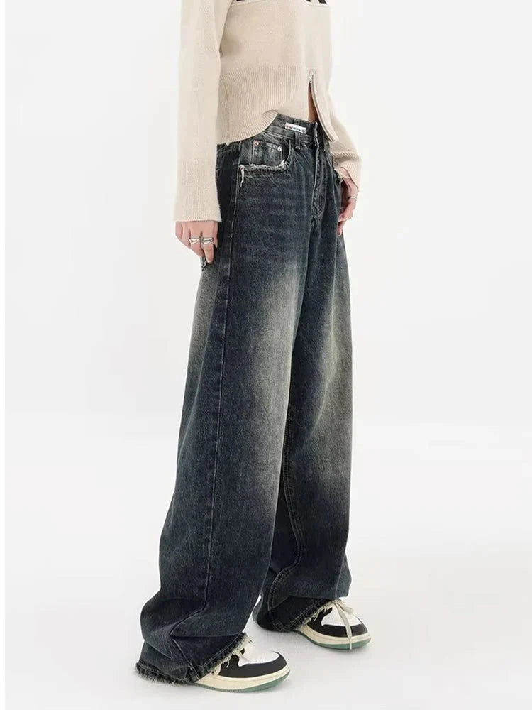 Y2K Distressed Pocket Wide Leg Jeans