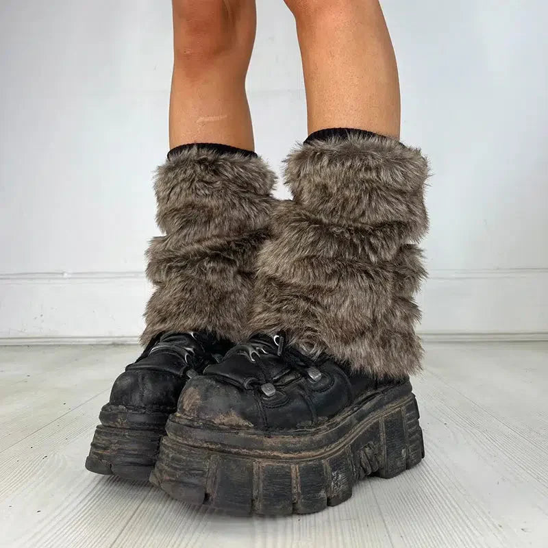 Y2K Grunge Faux Fur Leg Warmers