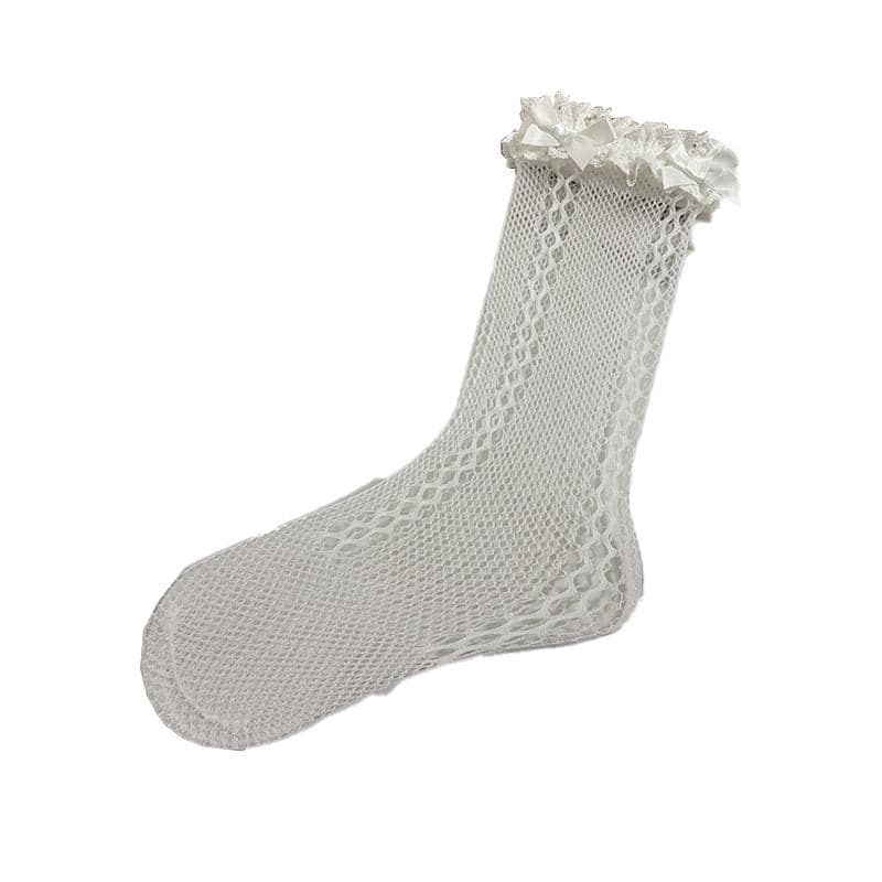 Bowknot lace hem side hollow out socks