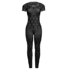 Hollow out short sleeve crewneck knitted backless jumpsuit