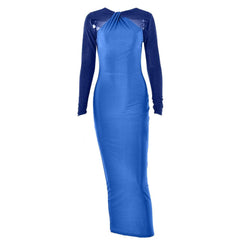 Long sleeve beaded zip-up hollow out patchwork cut out maxi dress