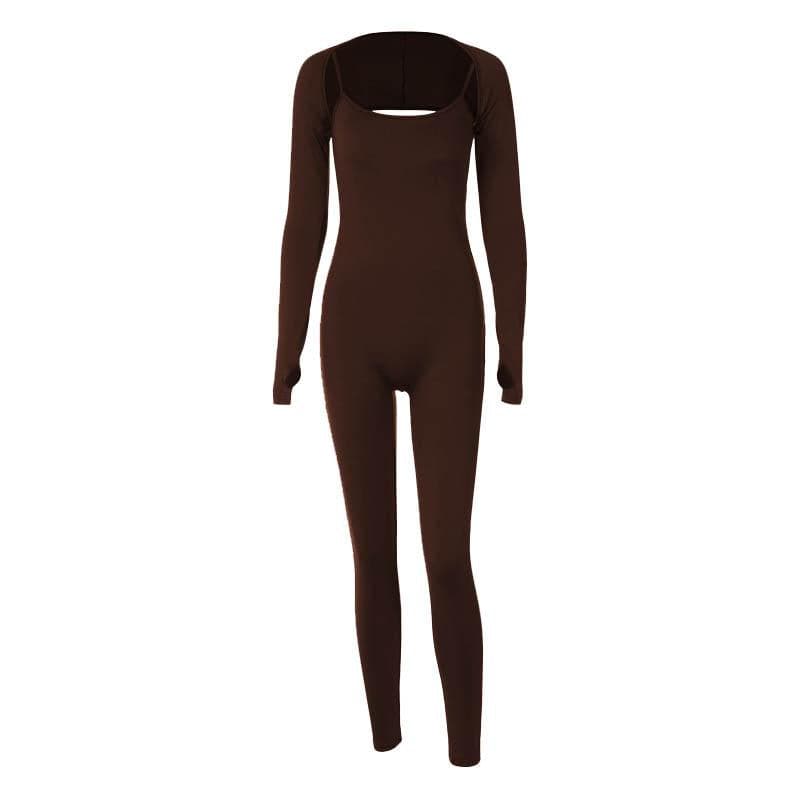 Long sleeve gloves solid shrug cami jumpsuit