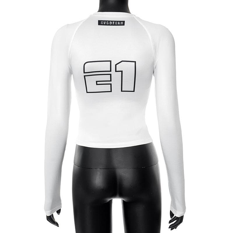 Long sleeve crewneck abstract contrast top