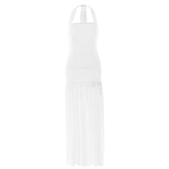 Halter ruched backless solid maxi dress