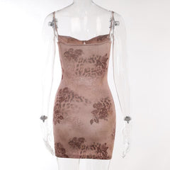 Leopard print sweetheart neck backless cami mini dress