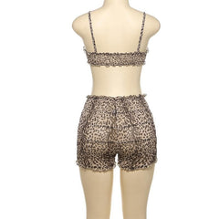 Leopard print ruffle ruched crop pant set