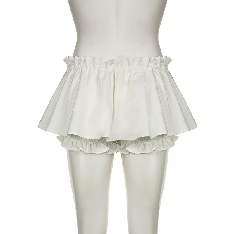 A line drawstring ruched ruffle solid mini skirt