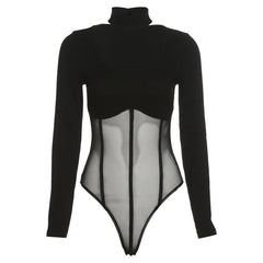 High neck mesh patchwork bodysuit