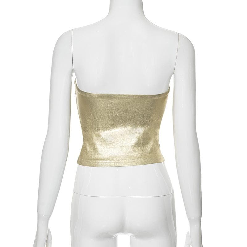 Backless metallic sweetheart neck solid tube top