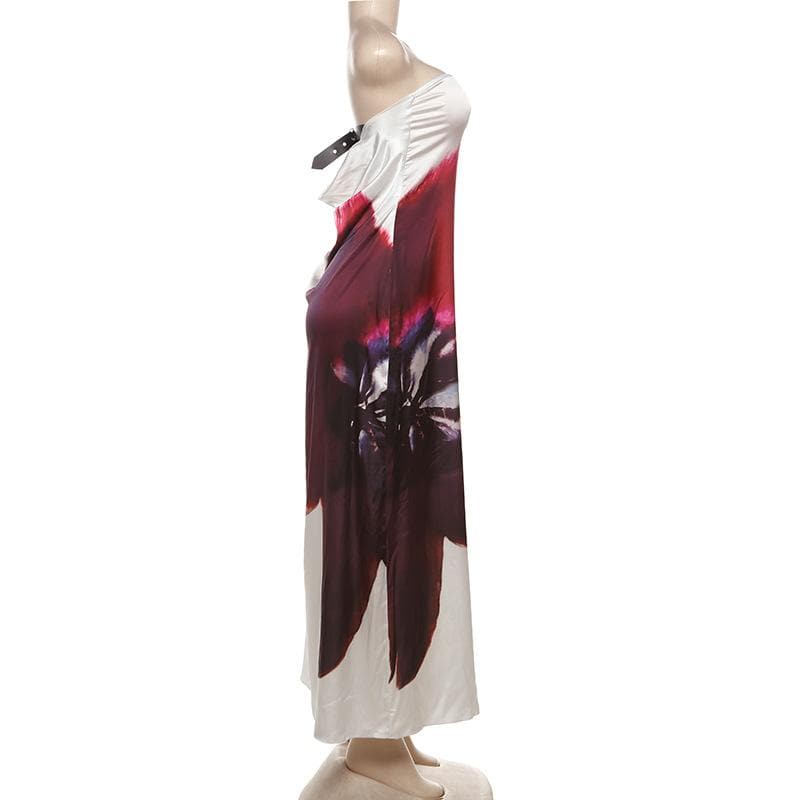 Abstract print buckle tube maxi dress