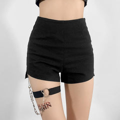 High waist zip up metal chain short pant