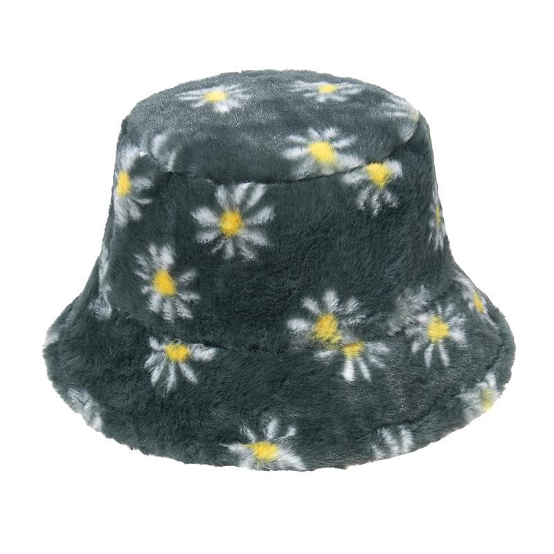 Flower pattern contrast fluffy fisherman bucket hat