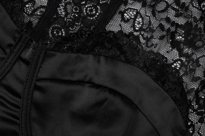Long sleeve lace zip-up solid backless bustier patchwork top