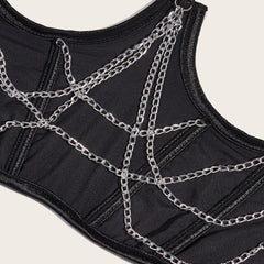 Metal chain lace up adjustable corset