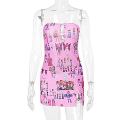 Hollow out bowknot print slit tube cut out mini dress