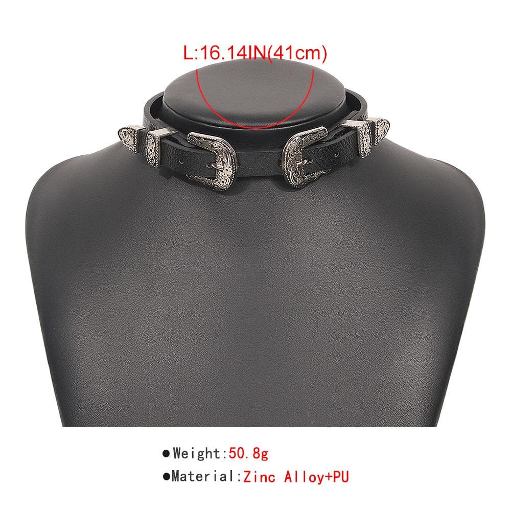 Metal button PU choker necklace