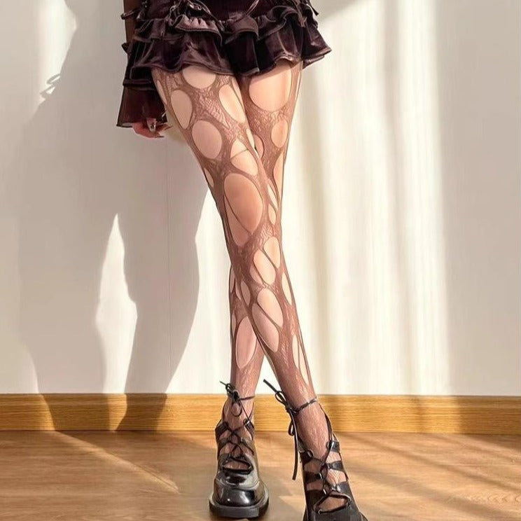 Hollow out irregular lace tights stockings