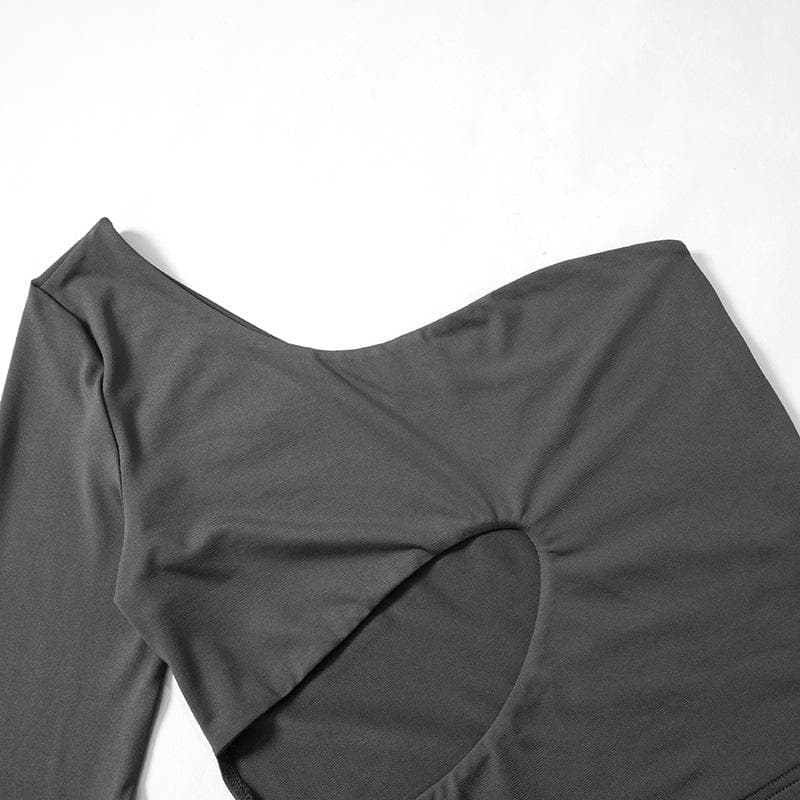 Hollow out solid one shoulder gloves irregular cut out top