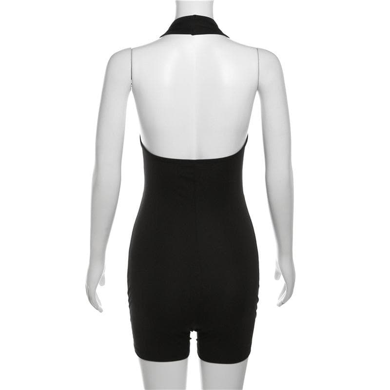Halter solid v neck hollow out backless romper