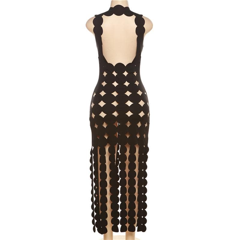 Hollow out backless sleeveless low cut solid cut out maxi dress