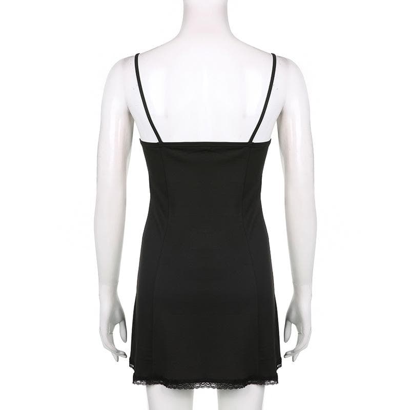 Low cut bowknot lace ruffled cami A line dress