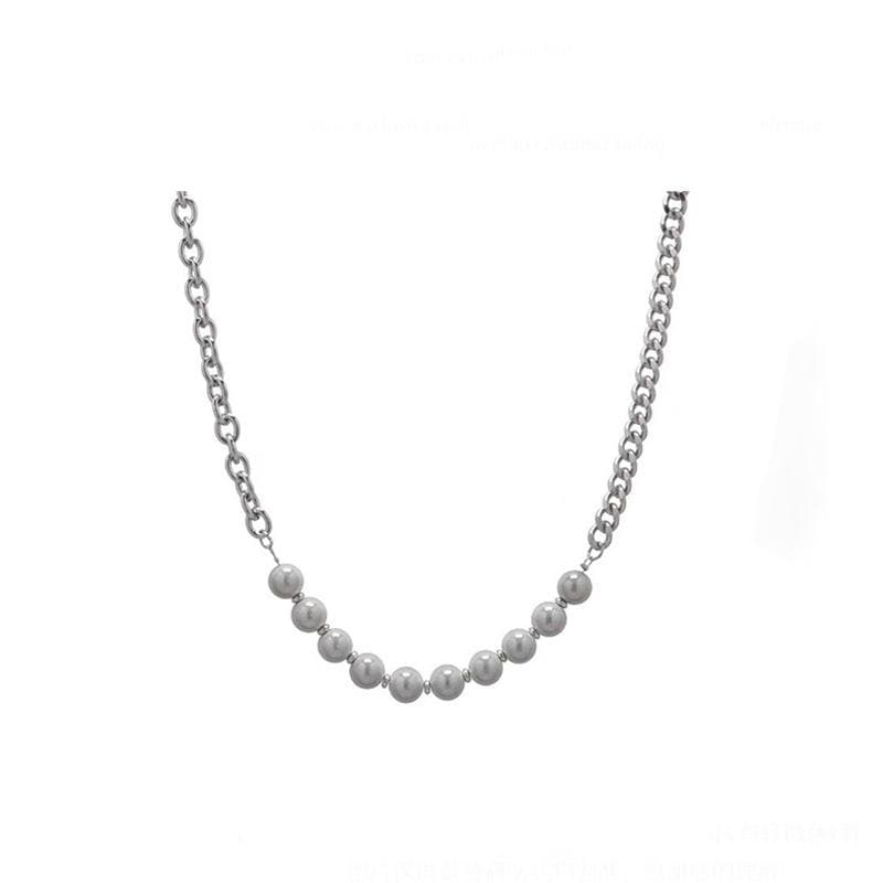 Beaded faux pearl chain necklace