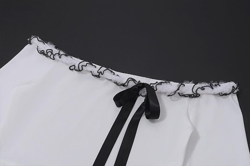 Long sleeve off shoulder bowknot ruffle self tie solid crop top