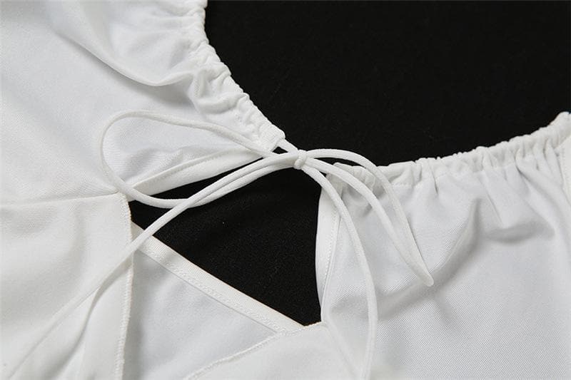Hollow out ruched halter ruffled tie front cut out top