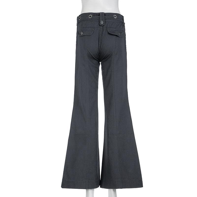 Buckle belt pocket low rise jeans