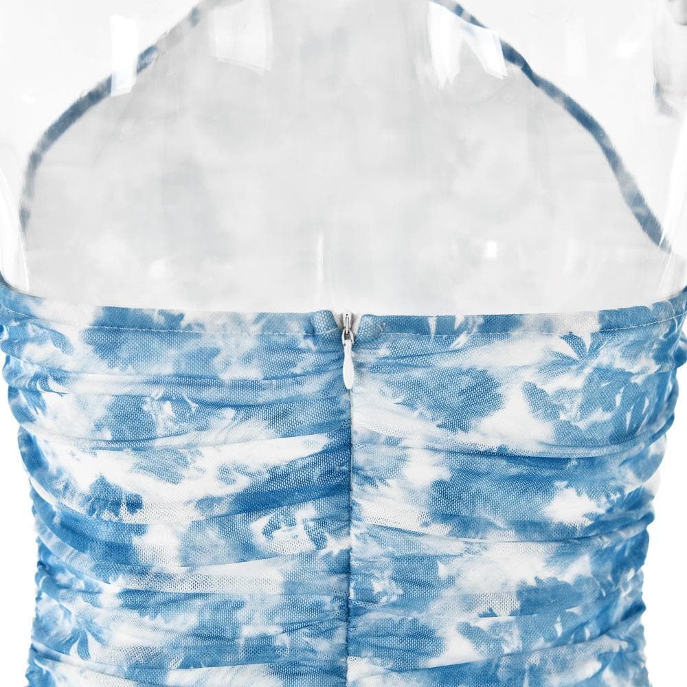 Halter ruffle tie dye irregular backless mini dress