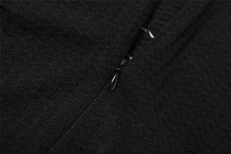 Hollow out zip-up gloves long sleeve solid high neck jumpsuit