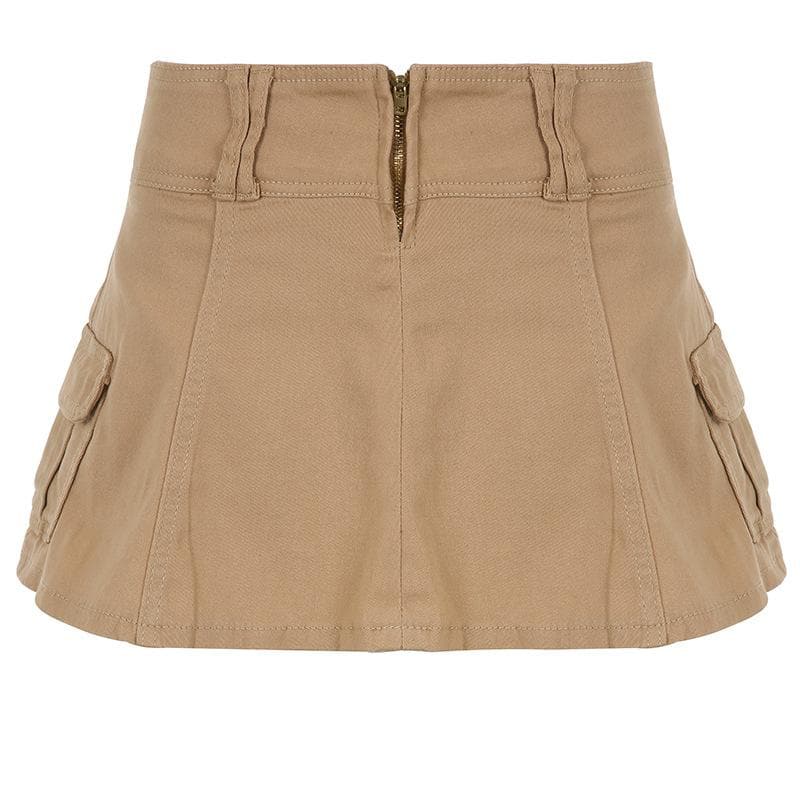 A line zip-up cargo pocket solid medium rise denim midi skirt