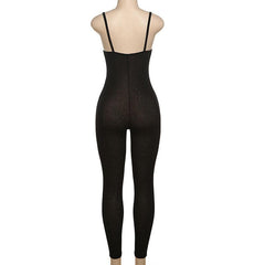 Hollow out v neck backless see through cami jumpsuit