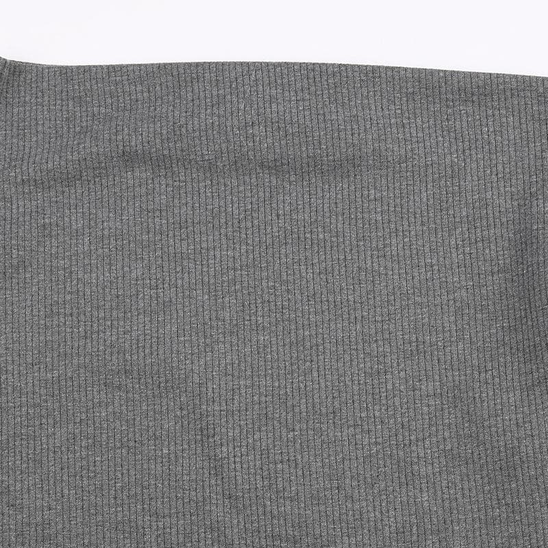 Long sleeve irregular slit off shoulder solid top