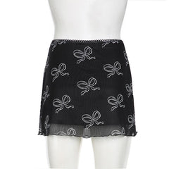 Bowknot print mesh mini skirt