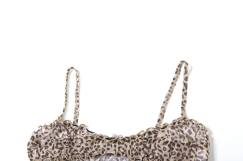 Leopard print ruffle ruched crop pant set
